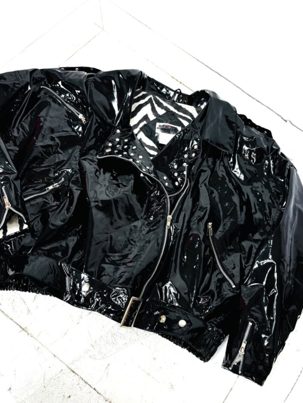 80's VTG Wippette by Kenn Sporn Vinyl Glam Rock Moto Biker Jacket Sz L - Picture 8 of 16